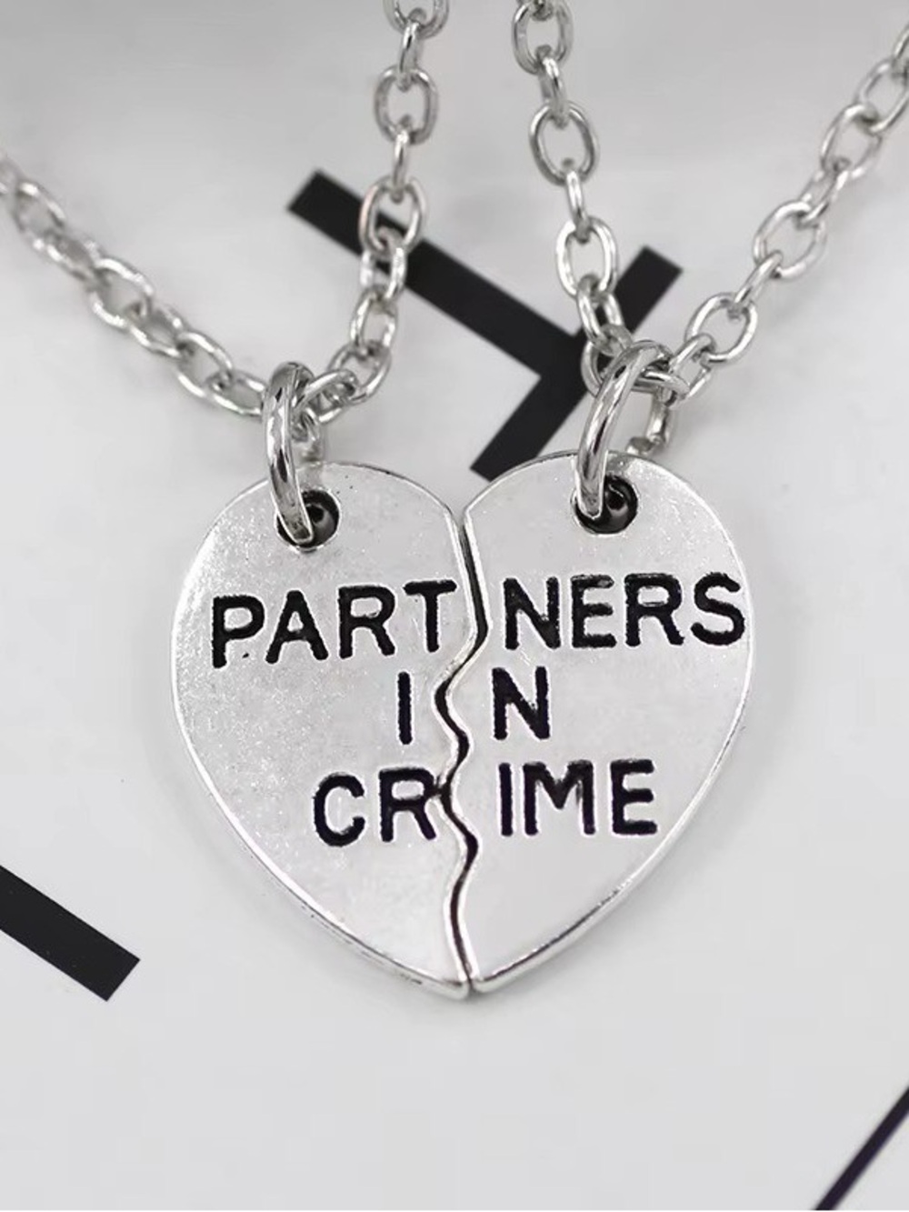 Silver "Partners in Crime" Split Heart Necklace - Matching Best Friend Jewelry